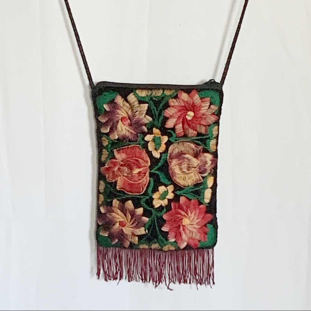 Boho Floral Embroidered Crossbody Bag with Fringe - Picture 4 of 10